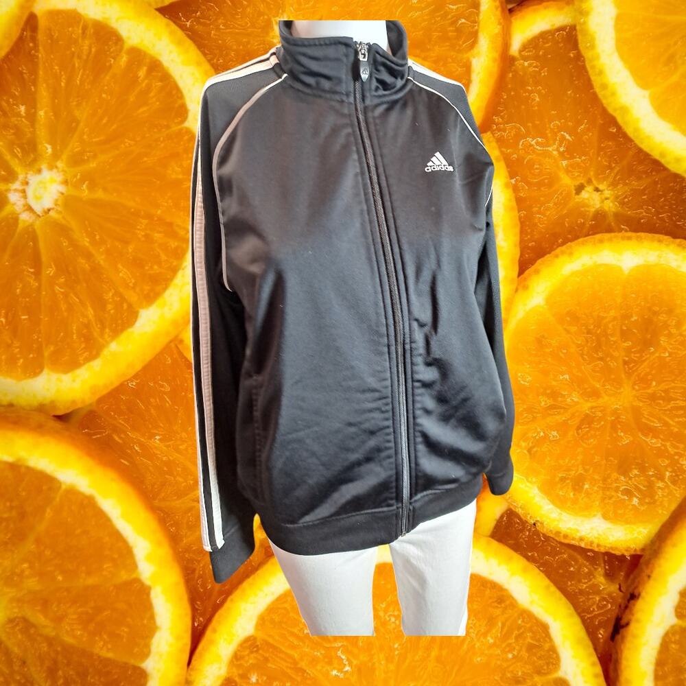 Adidas Men's Black Mock Neck Striped Sleeves Full Zip Track Jacket Size L
